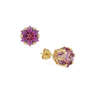 6cts Wobito Snowflake Cut Kaleidos Pink Topaz 9K Gold Earrings 