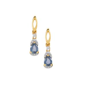 Ceylon Blue Sapphire & White Zircon 9K Gold Earrings ATGW 0.85ct