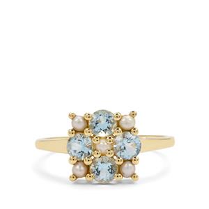 Santa Maria Aquamarine & Kaori Cultured Pearl 9K Gold Ring