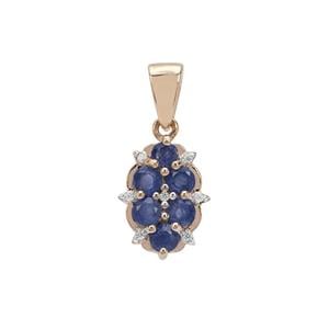 Burmese Blue Sapphire Pendant with White Zircon in 9K Gold 1.10cts
