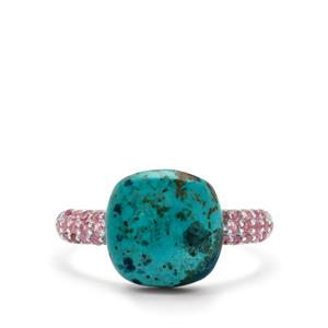 Congo Chrysocolla & Nigerian Pink Sapphire Sterling Silver Ring ATGW 5.95cts