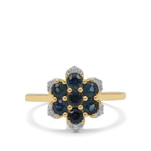 Australian Blue Sapphire Ring with White Zircon in 9K Gold 1.15cts