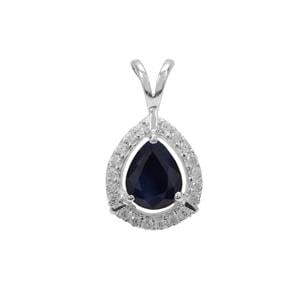 Blue Sapphire Pendant with White Zircon in Sterling Silver 2.40cts