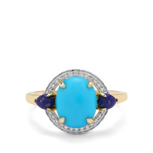 Sleeping Beauty Turquoise, Sar-i-Sang Lapis Lazuli & White Zircon 9K Gold Ring ATGW 2.60cts