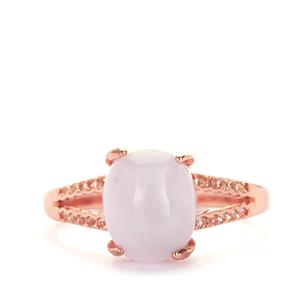 Type A Lavender Jadeite & White Topaz Rose Tone Sterling Silver Ring ATGW 3.58cts