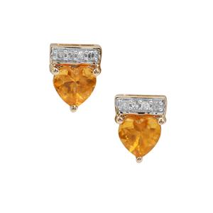 Namibian Mandarin Garnet & Diamond 9K Gold Earrings ATGW 1.05cts