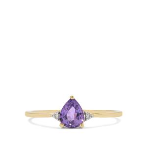 Purple Sapphire & White Zircon 9K Gold Ring ATGW 0.70cts