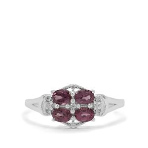 Burmese Purple Spinel & White Zircon Sterling Silver Ring ATGW 1cts