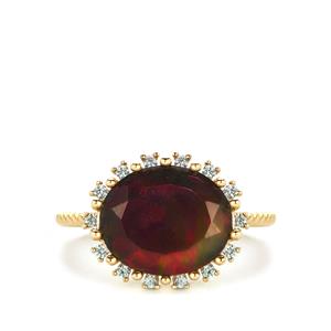 Ethiopian Midnight Opal Ring with White Zircon in 9K Gold 3.24cts