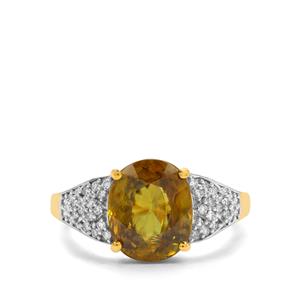 Ambilobe Sphene & Diamonds 18K Gold Lorique Ring MTGW 4.35cts 