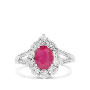 Kenyan Ruby & White Zircon Platinum Plated Sterling Silver Ring ATGW 3.10cts