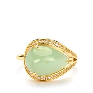 East to West Set 6.80cts Type A Burmese Jadeite & White Topaz Gold Tone Sterling Silver Ring ATGW