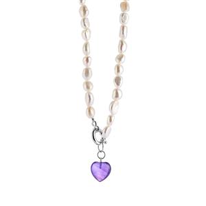 Amethyst & Kaori Cultured Pearl Sterling Silver Necklace 