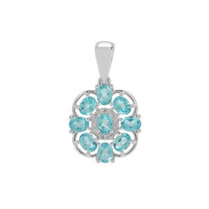 Madagascan Blue Apatite & White Zircon Sterling Silver Pendant ATGW 1.70cts