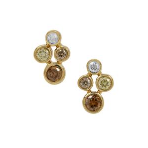 1/4ct Golden Ivory Diamonds & Multi Diamonds 9K Gold Earrings  