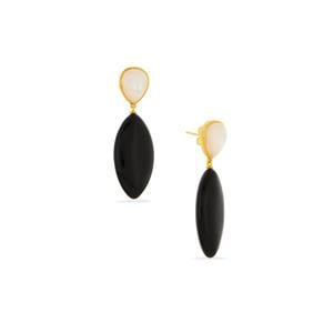 Black Agate & Mother of Pearl Gold Tone Sterling Silver Earrings 