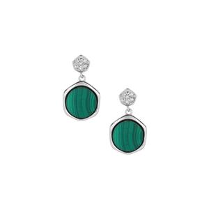 Malachite & White Topaz Sterling Silver Earrings ATGW 4.60cts