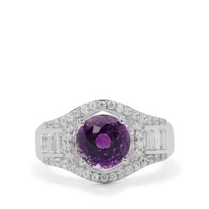 Moroccan Amethyst & White Zircon Sterling Silver Ring ATGW 3.55cts