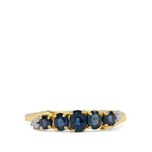 Natural Royal Blue Sapphire & White Zircon 9K Gold Ring ATGW 0.90cts