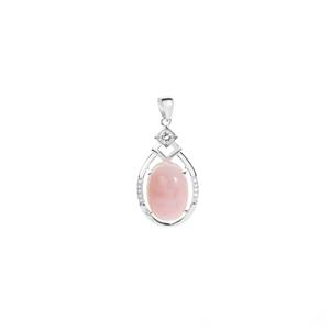 Peruvian Pink Opal Pendant with White Topaz in Sterling Silver 3.20cts