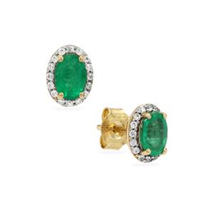 Colombian Emerald & White Zircon 9K Gold Earrings ATGW 1.20cts (F)