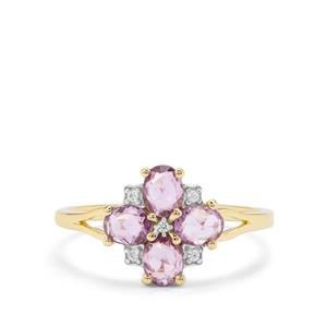 Rose Cut Purple Sapphire & White Zircon 9K Gold Ring ATGW 0.97ct
