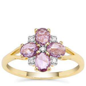 Rose Cut Purple Sapphire Ring with White Zircon in 9K Gold 0.97ct
