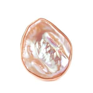 Baroque Cultured Pearl Rose Gold Tone Sterling Silver Ring (22mm x 19mm)