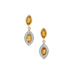 Nigerian Yellow Tourmaline & White Zircon 9K Gold Earrings ATGW 1.05cts