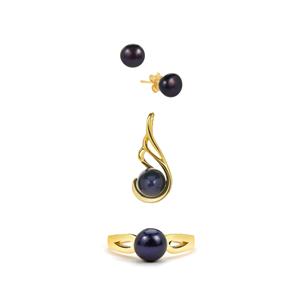 Midnight Pearl Gold Tone Set of Pendant, Earrings and Ring