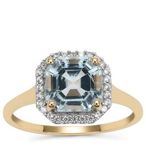 Asscher Cut Sokoto Aquamarine Ring with White Zircon in 9K Gold 2.35cts