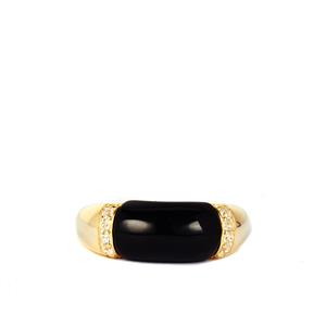 Black Obsidian & White Zircon Gold Tone Sterling Silver Ring ATGW 3.45cts
