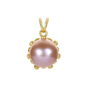 Naturally Papaya Cultured Pearl (10.5mm) & White Topaz Gold Tone Sterling Silver Pendant 
