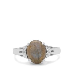 Blue Labradorite Ring with White Zircon in Sterling Silver 3.15cts