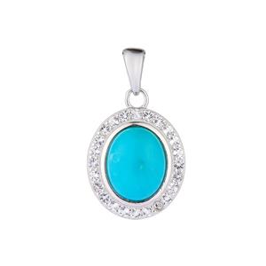 Natural Turquoise & White Topaz Sterling Silver Pendant ATGW 2.20cts