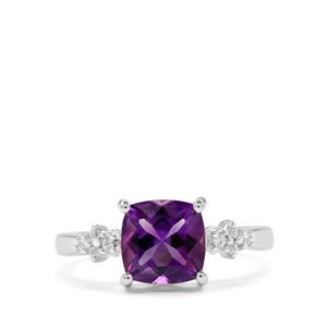 Moroccan Amethyst & White Zircon Sterling Silver Ring ATGW 2.15cts
