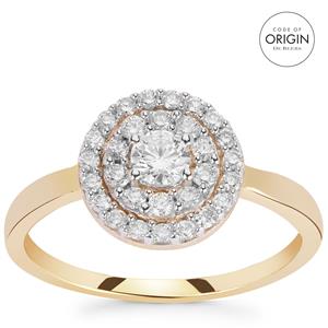 9K Gold Ring with De Beers Code of Origin Diamond & White Diamonds 1/2cts