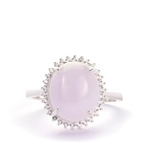 Type A Lavender Jadeite & White Topaz Sterling Silver Ring ATGW 6.70cts