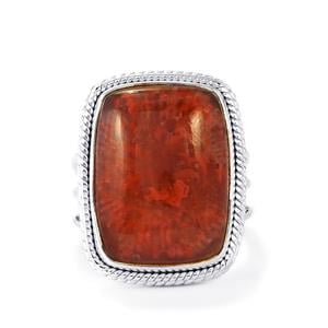 15ct Fossil Red Coral Sterling Silver Aryonna Ring 