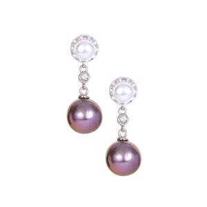 Naturally Lavender Cultured Pearl (10mm) & White Topaz Rhodium Flash Sterling Silver Earrings
