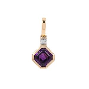 Asscher Cut Moroccan Amethyst Pendant with Diamond in 9K Gold 1.60cts