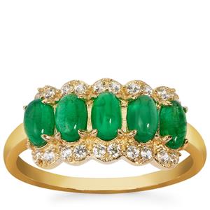 Sandawana Emerald & White Zircon 9K Gold Ring ATGW 1.49cts