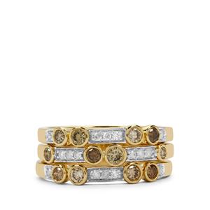 3/4ct Ombre Champagne, White Diamonds 9K Gold Set of 3 Rings