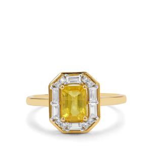 Yellow Sapphire & White Zircon 9K Gold Ring ATGW 1.75cts