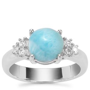 Larimar Ring with White Zircon in Sterling Silver 2.35cts