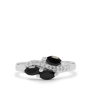 Black Spinel & White Zircon Sterling Silver Ring ATGW 1.10cts