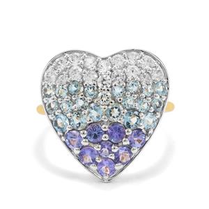 AA Tanzanite, Aquamarine & White Zircon 9K Gold Tomas Rae Heart Ring ATGW 2.35cts