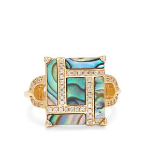 Paua & White Zircon Gold Plated Sterling Silver Ring 