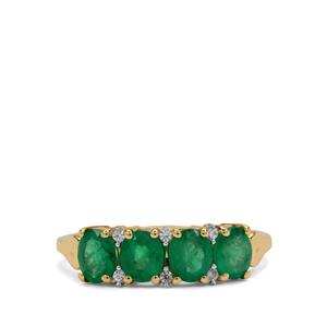 Zambian Emerald & White Zircon 9K Gold Tomas Rae Ring ATGW 1.45cts