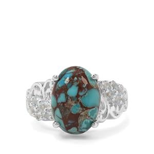 Egyptian Turquoise & Sky Blue Topaz Sterling Silver Ring ATGW 6.47cts